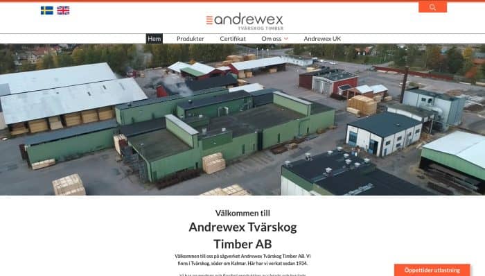 Webbyrån Novitell i Kalmar utvecklade den nya hemsidan till sågverket Andrewex Tvärskog Timber AB.