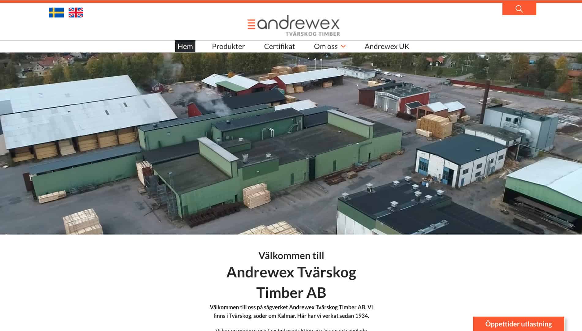 Webbyrån Novitell i Kalmar län utvecklade den nya hemsidan till sågverket Andrewex Tvärskog Timber AB.