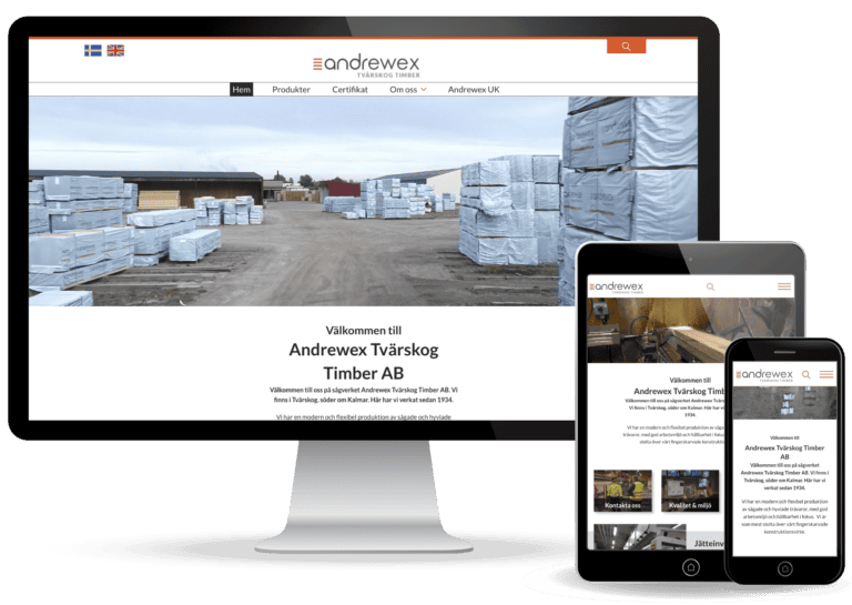 Andrewex Tvärskog Timbers hemsida skapades av digitalbyrån Novitell AB i Kalmar.